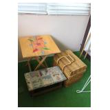 Decorative Table, Stool & Whicker Basket