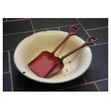 Enamle Pan, Brass Spittoon & Sand Shovels
