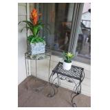 2 Metal Tables & Artificial Plants