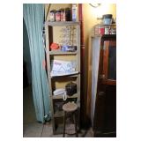 Plant Stand, Wood Shelf & Contents