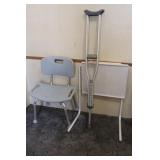 Shower Chair, Crutches & Bedside Table