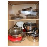 Pots, Pans, Stainless Serving  Bowls, Glass & Baki