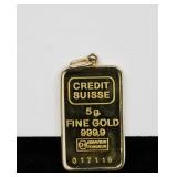 Suisse 24K Gold 5g  Bar Pendant