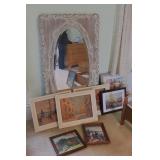 Assorted Prints & Beveled Mirror