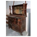 Antique Serpentine Oak Hooded Buffet