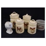 Ceramic Cannister Set, Crock, & Quail