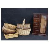 Jewelry Box & Assorted Wicker Baskets