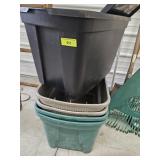 Five Plastic Storage Totes