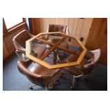Glass Top Table w/ 4 Rolling Chairs.