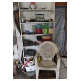 Wood Shelf, Patio Chair, & Gardening Items