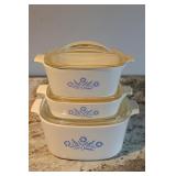Set of Blue Cornflower Corning Ware Casserole Dish