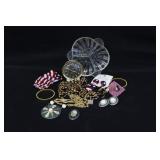 Small Lot of Costume Jewelry & Baby Ben Alarm