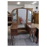 Antique Vanity Dressing Table  w/ Trifold Mirror