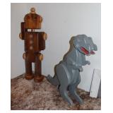 Handcrafted Wooden Robot & Dinosaur