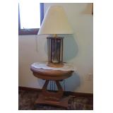 Handcrafted Oak End Table & Lamps