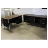 Metal Office Desk w/ Matching Credenza