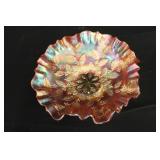 8.5' Holly Marigold Carnival Glass Ruffled Bowl