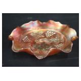 3' Holly Marigold Carnival Glass Ruffled Bowl