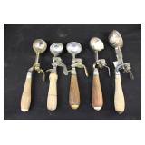 Assorted Vintage Wood Handle Ice Cream Scoops