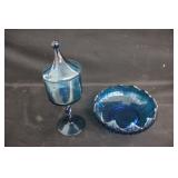 Blue Bowl & Covered Candy Dish
