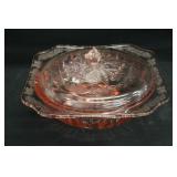 Pink Depression Cabbage Pattern Covered Bowl