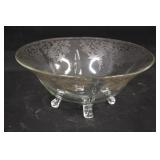 Footed Silver Etched Fruit Bowl