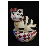 Ceramic Cat on Sewing Basket Cookie Jar