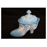 Fenton Blue Slag Hobnail Covered Boot