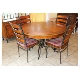 Modern Iron & Wood Round 51" Table & Chairs