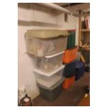 Storage Tubs of Bedding, Sewing, & Craft