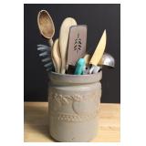 Stoneware Utensil Holder & Utensils