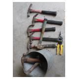 Hammers, Galvanized Pail, Tin Snips, Etc.