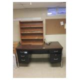 Metal Office Desk, Shelf, & Contents