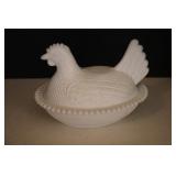 White Milk Glass Hen on Nest
