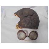 Leather Aviator Helmet and Googles