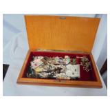 Italy Wooden Musical Jewlry Box w/Costume Jewelry