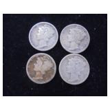 Lot of 4, Mercury dimes