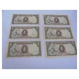 Lot of 6 Japanese Govt One Peso notes
