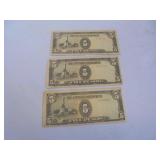 Lot of 3, Japanese Govt 5 peso nots