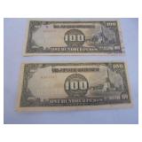 Lot of 2 Japanese Govt 100 peso notes