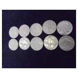 Lot of 10 Buffalo nickels (unreadable dates)