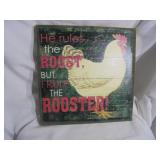 Rooster Decor, wood and burlap