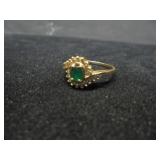 14K yellow gold ring with green and clear stones