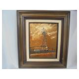 Framed windmill painting