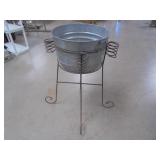 Galvanized wash tub w/ drink holder stand