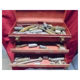 Metal tool box w/assorted tools