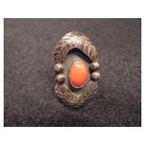 Herbert Pino Navajo sterling silver coral ring