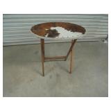 Wooden Folding Table/TV Tray with Cowhide Top