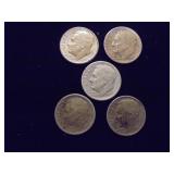 Lot of 5 Roosevelt Dimes