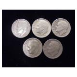 Lot of 5 Roosevelt Dimes